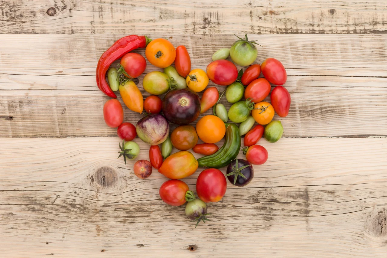 Heart shaped organic vegatables